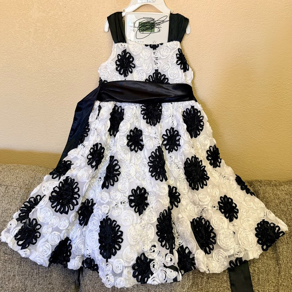 Rare Editions Black and White Floral Kids Dress